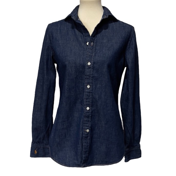 Polo Ralph Lauren Blue Denim Embroidered Logo Button Down Long Sleeve Shirt M - Picture 1 of 12